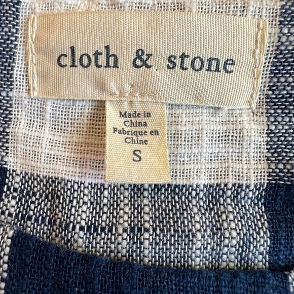 Cloth & Stone Plaid Linen Blend Long Sleeve Blouse Back button detail Women's  S - Picture 3 of 16